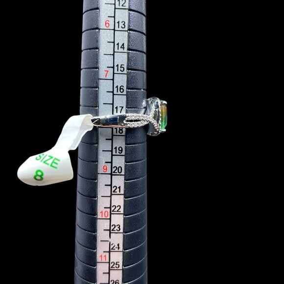 Yellow Green Gemstone Ring Sz 8 Silver Tone Cocktail Celestial Statement Jewelry - Picture 4 of 5